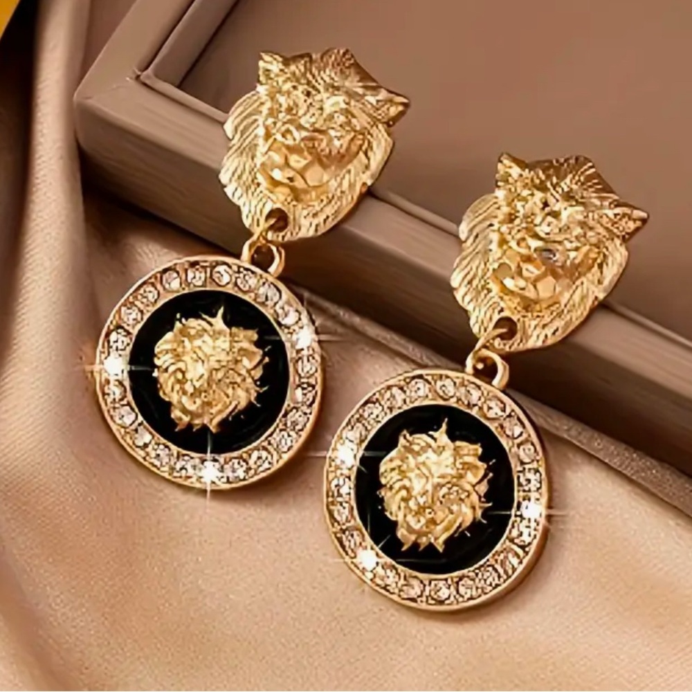 New Lion and Rhinestone Enamel Earrings
